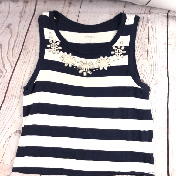 Express Tops - EXPRESS SLEEVELESS TSHIRT STRIPED BLUE/WHITE SZ XS